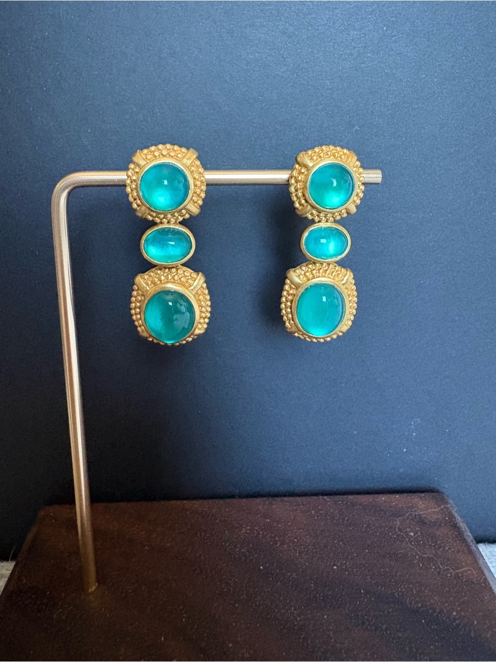 Julie Vos Gold-Tone Drop Earrings with Green Cabochons
